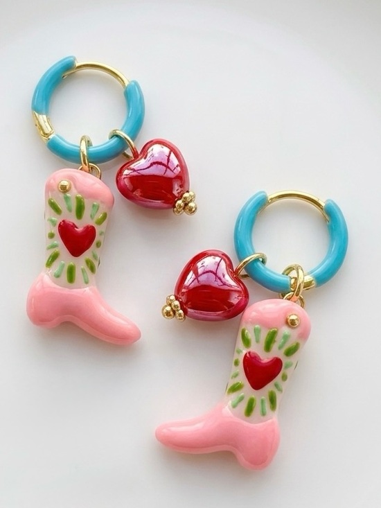 SC JEWELRY Jewelry - Pink Murano Glass Cowgirl Boot Earrings  Western Coastal Cowboy Jewelry 14k